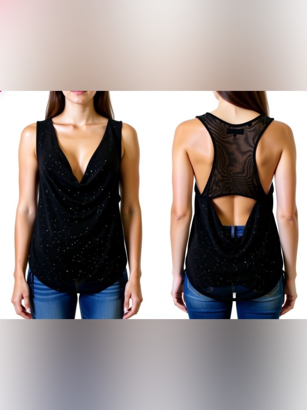 Women's Black Mesh‎ Back Drape Tank Top by Guess